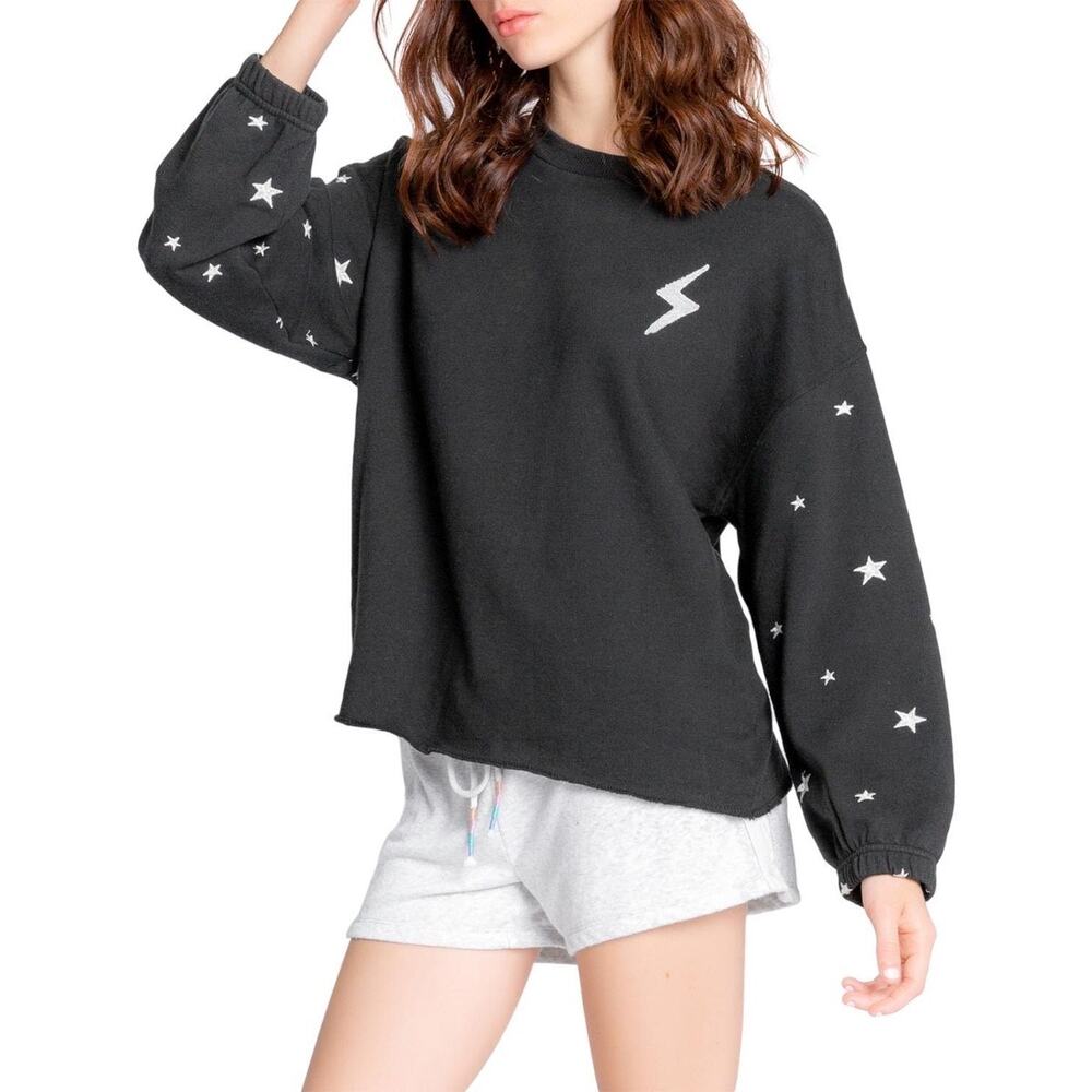 P.J. Salvage Women's Daily Doodle Pajama Top Black Embroidered Stars NWT XS